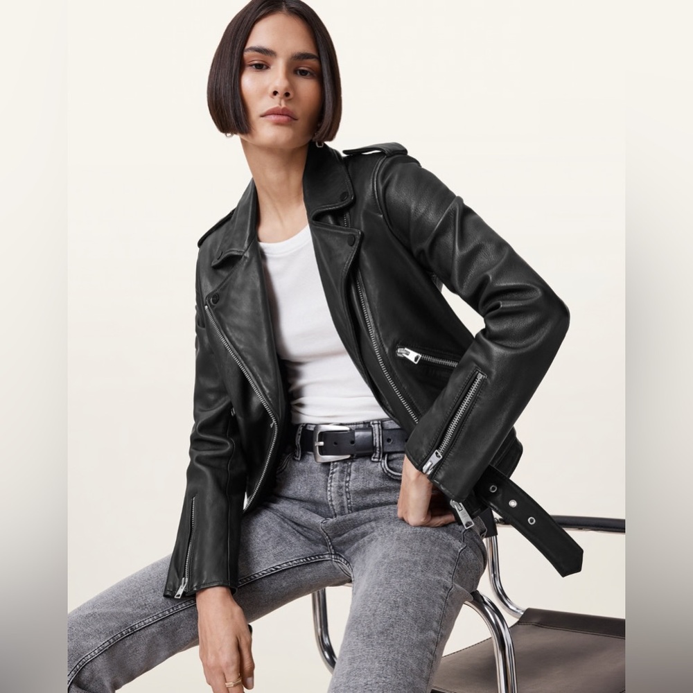 AllSaints black leather moto jacket size 10